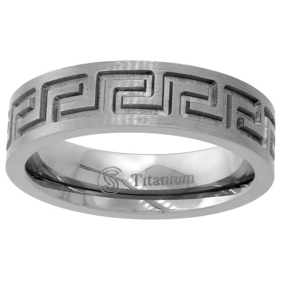 6mm Titanium Wedding Band Greek Ring Flat Comfort Fit sizes 6 to 14
